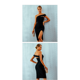 Women Collar Slanted Shoulders Solid Color Temperament Sexy Evening Dress Bandage Dress