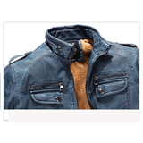 Men's Washed PU Leather Plush Coat — Loose Fit
