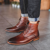 Men boots vintage polished motorcycle boots high top cowhide Chelsea boots men