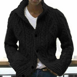 Men's Tweed-Style Ribbed Button Knit Coat — Lapel Collar