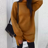 women loose knit turtleneck split dress women