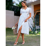 Women dress White Temperament Commuter Solid Color Chain Link Hollow Long Skirt