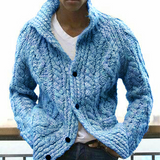 Men's Tweed-Style Ribbed Button Knit Coat — Lapel Collar