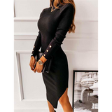 Women's Button-embellished Backless Long Sleeve Solid color Dress winter