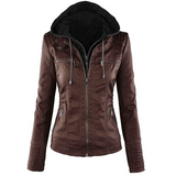 Women's Hooded Zip PU Leather Jacket