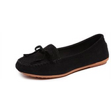 Women's Suede Bow Flat Beanie Shoes — Slip-On