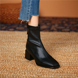 Women's Square Toe Thick-Heel Mid-Tube Martin Boots