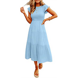 Sundress sleeveless ruffle women casual plaid print