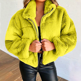 Women's plush short coat with stand-up collar zipper cardigan