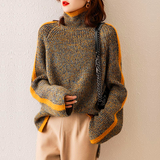 women retro Lazy wind thick turtleneck sweater knitwear women's fall winter retro fashion loose top tide