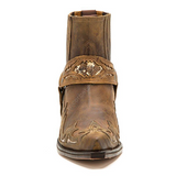 Men shoes low heel pointed toe burning flower straps men's riding men's boots