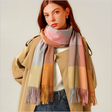 Women cashmere Shawl Scarf Winter Warmth Cashmere Tassel Plaid Long Bib