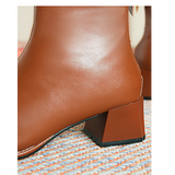 women shoes new square toe thick heel leather short boots women's spring and autumn single boots elastic thin boots mid-tube Martin boots