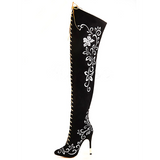 Women boots elegant embroidered boots over the knee boots fashion zipper stiletto