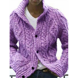 Men's Tweed-Style Ribbed Button Knit Coat — Lapel Collar
