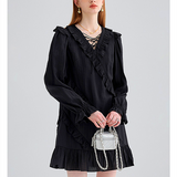 Black dress Design Sense Cross-tie women Ruffled Little Black Dress