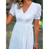 Women dress White Temperament Commuter Solid Color Chain Link Hollow Long Skirt