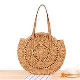 Women's Retro Straw Round Beach Bag — Summer Woven Tote