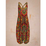 Abstract harem pants Printed women Loose Casual Suspender Jumpsuit