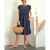 Women dress Cotton Round Neck A-line Skirt Dress