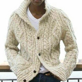 Men's Tweed-Style Ribbed Button Knit Coat — Lapel Collar