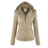 Women's Hooded Zip PU Leather Jacket