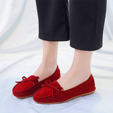 Women's Suede Bow Flat Beanie Shoes — Slip-On