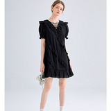 Black dress Design Sense Cross-tie women Ruffled Little Black Dress