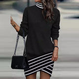 Women dress  New Long Sleeve High Collar Printed Dress