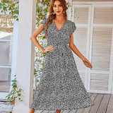 V-neck women boho floral dress summer outdoor sand beach