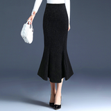 women Hip skirt Autumn winter fishtail skirt New skirt appears thin mid-length bag skirt red plaid long skirt female Ou Han wool high waist