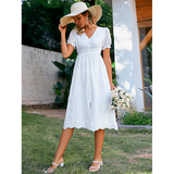 Women dress White Temperament Commuter Solid Color Chain Link Hollow Long Skirt