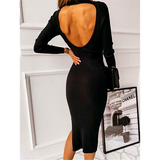Women's Button-embellished Backless Long Sleeve Solid color Dress winter