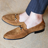 Men shoes turned-hair scrub men's one-foot pedal genuine leather business casual leather shoes tide horsebit buckle lazy bean Loaf shoes