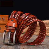 Men belt Hand Woven Belt Men Retro Pure Leather 4cm Wide Casual Needle Buckle