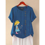 Women summer short sleeves Retro Fashion Loose Casual Short Sleeve T-Shirt Women