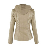 Women's Hooded Zip PU Leather Jacket