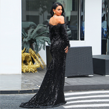 Women off Shoulder Long Sleeve floor length Dress party Dress