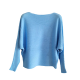 Women warm knitted top, small bat sleeves, loose autumn thin pullover, solid color, simple temperament, one word neck sweater
