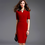 Women dress slim split professional work formal wear temperament elegant intellectual mid-sleeve dress woman