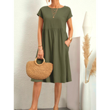 Women dress Cotton Round Neck A-line Skirt Dress