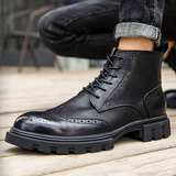 Men shoes Martin boots leather thick-soled winter high-top brogue men's boots British mid-top zipper boots short boots