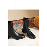 women shoes new square toe thick heel leather short boots women's spring and autumn single boots elastic thin boots mid-tube Martin boots