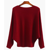 Women warm knitted top, small bat sleeves, loose autumn thin pullover, solid color, simple temperament, one word neck sweater