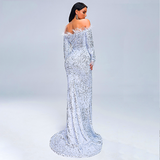 Women off Shoulder Long Sleeve floor length Dress party Dress