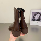 Women shoes pointed toe short boots women's autumn and winter thick heel back zipper