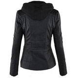 Women's Hooded Zip PU Leather Jacket
