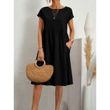 Women dress Cotton Round Neck A-line Skirt Dress