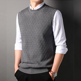 Men vest knit vest men's round neck sleeveless sweater solid color jacqué vest