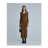 Women dress Wool V-neck Temperament Slim Waist Knit